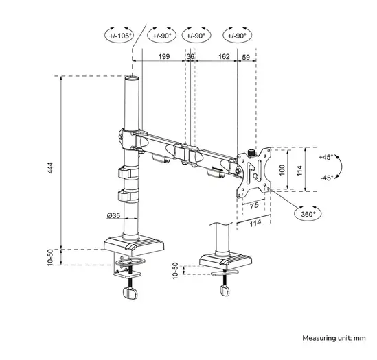 Стойка Neomounts Nero Single Flat Screen Desk Mount (phone holder+Quick-fix clampgrommet)