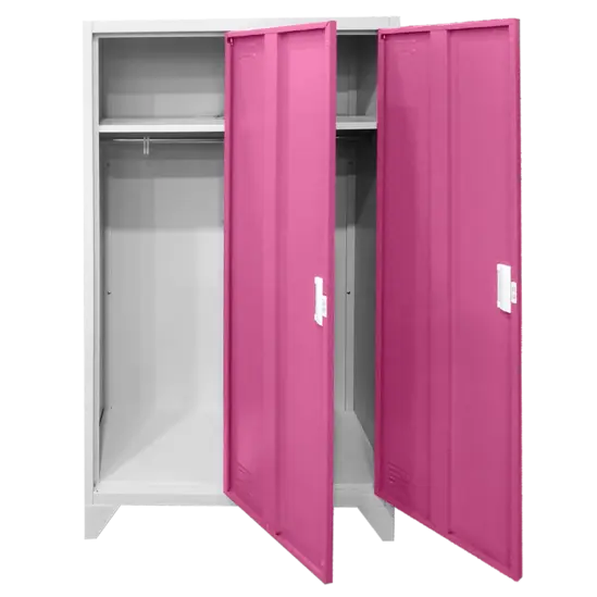 Метален гардероб BTL с 2 отделения 80x40x140 - розов, сниман отпред, двете врати отворени