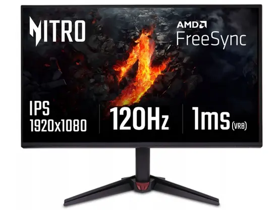 Монитор Acer Nitro VG240YGbip, 23.8'' FHD (1920x1080) IPS, ZeroFrame, 120Hz, 1ms (VRB), AdaptiveSync, 250nits, HDMI, DP, VisionCare, Energy Class C, Black, 2Y