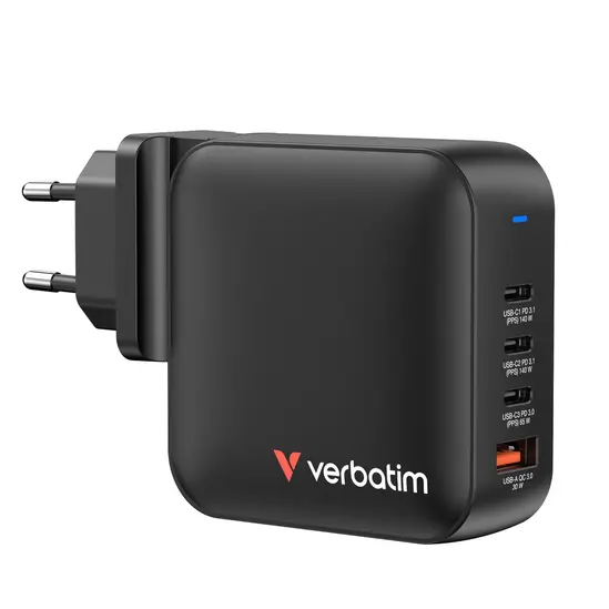 Зарядно устройство Verbatim Mini GaN Charger 165W 4 Port US plug with EU and UK adaptors