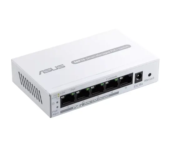 Комутатор Asus Business 5Port Smart Managed Switch PoE+,ExpertWiFi EBP15, 4 ports PoE+, 60W, VLAN, QoS, Port Mirroring, wall mounting,White