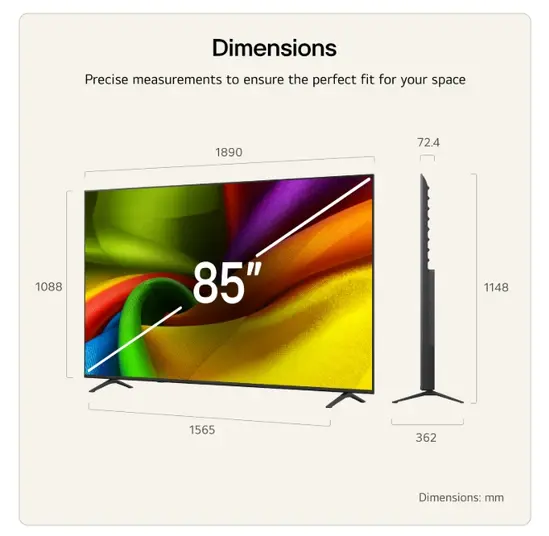 Телевизор LG 85NU850B3LA, 85" 4K Ultra HD Smart TV, 3840x2160, DVB-T2/C/S2, Alpha 7 AI Processor, HDR10 / HLG, webOS 26 ThinQ, VRR / ALLM / HGiG, 4K Super Upscaling, WiFi 5, Voice Controll, Bluetooth 5.3, AirPlay 2, LAN, CI, HDMI eARC,AI Sound Pro, Google