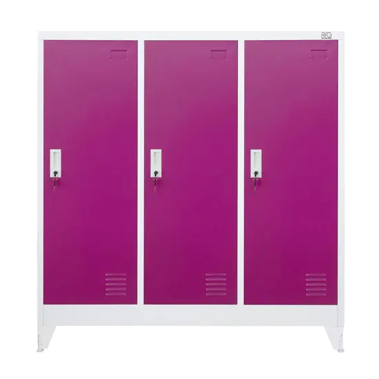 Метален гардероб с 3 отделения 120x40x120 см 4 цвята- цикламен, сниман отпред, затворен