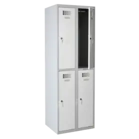 Метален гардероб FRT с 4 отделения 180х60х50 см - отворена горна дясна врата, сив, сниман отдалеч