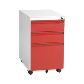 Метален контейнер L BTL с 3 чекмеджета - червен цвят, затворени чекмеджета, снимка отстрани