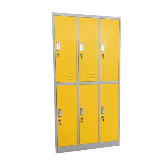 Метален гардероб с 6 отделения 90x45x185 см 3 цвята - жълт, сниман отпред, затворен