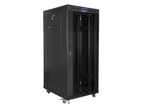 Комуникационен шкаф Lanberg rack cabinet 19' free-standing 27U  600x800 self-assembly flat pack with glass door LCD, black