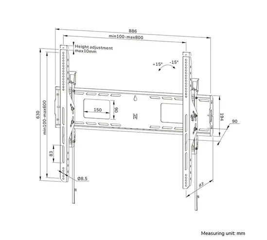Стойка Neomounts Level-750 Wall Mount (XL, 100 kg, tiltable, tilt guard, connectable, VESA 800x600)