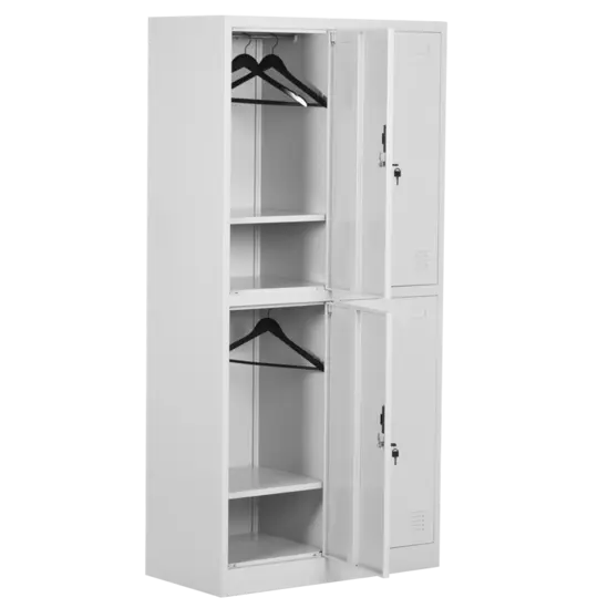 Метален гардероб BTL L с 4 отделения 185х90х45 см - двете леви врати отворени, сниман острани, празен