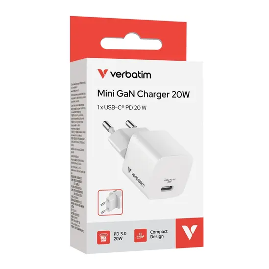 Зарядно устройство Verbatim Mini GaN Charger 20W EU plug