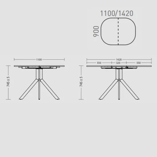 Трапезна маса РАЛИЦА 02-размери на масата