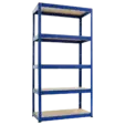 Снимка отпред – син метален стелаж BTL 180x90x40 см с 5 МДФ рафта