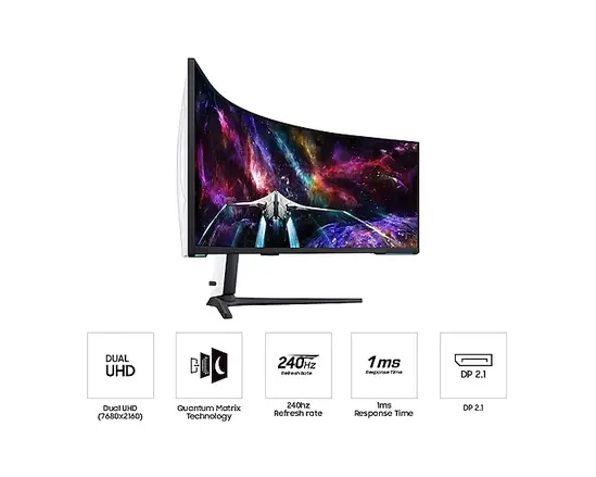 Монитор Samsung LS57CG952, 57" Odyssey Neo G95NC 57" Quantum Mini-LED Dual UHD, 7680x2160, 240Hz 1ms, HDMI, USB Hub, White/Black
