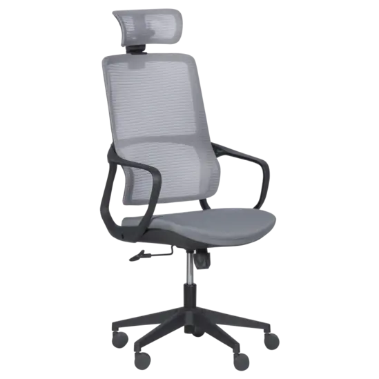 Директорски стол ВАРДЕНА-снимка отпред, сив меш, черна база