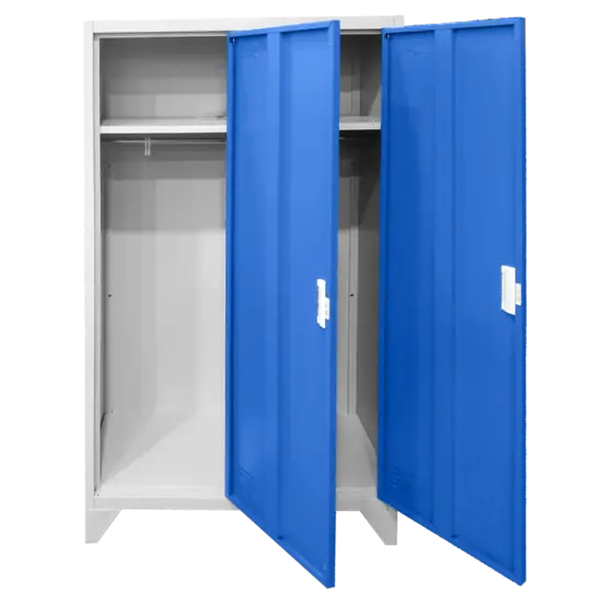 Метален гардероб BTL с 2 отделения 80x40x140 - син, сниман отпред, отворени врати, празен