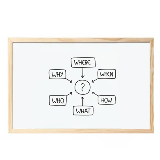 Бяла дъска с дървена рамка 60х90 см - начертано върху нея