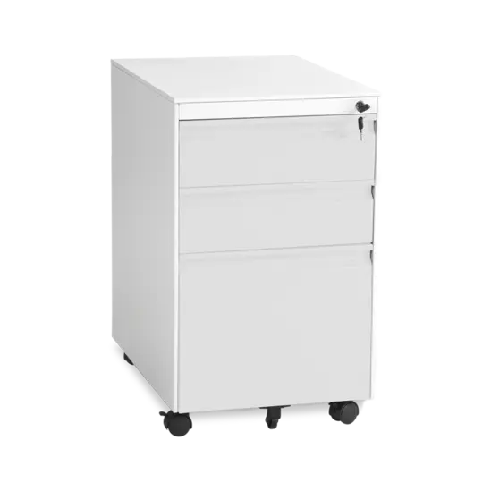 Метален контейнер L BTL с 3 чекмеджета - сив цвят, затворени чекмеджета, снимка отстрани