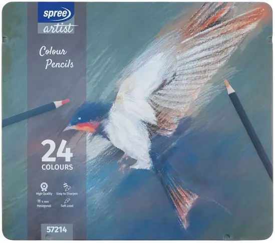 цветни моливи в метална кутия