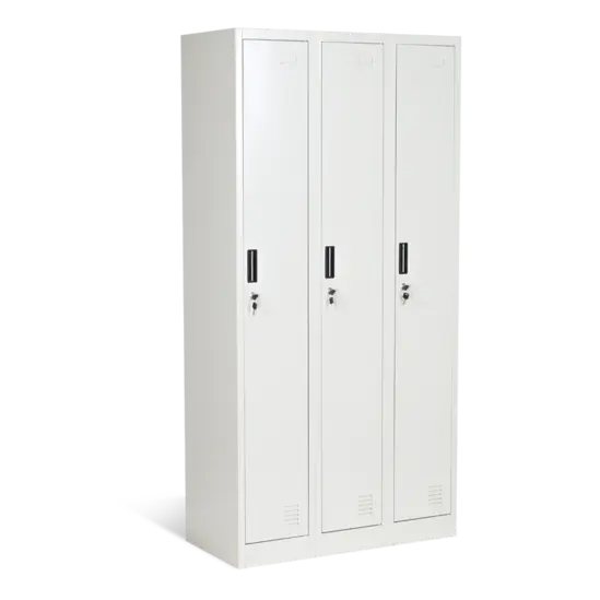 Метален гардероб BTL L с 3 отделения 185х90х45 см - сив, сниман отпред, затворени врати