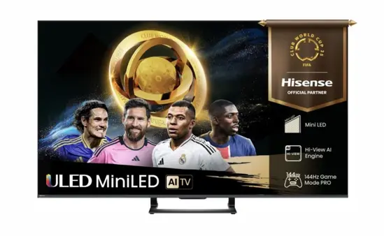 Телевизор Hisense 55" U7Q, 4K Ultra HD 3840x2160, ULED, FALD, Quantum Dot, 144Hz, IPS, HDR 10+, HLG, Dolby Vision IQ, Dolby Atmos, Smart TV, WiFi 5GHz, WiFi Direct, BT, Anyview Cast, 4xHDMI, 2xUSB, LAN, CI+, DVB-T2/C/S2, Black