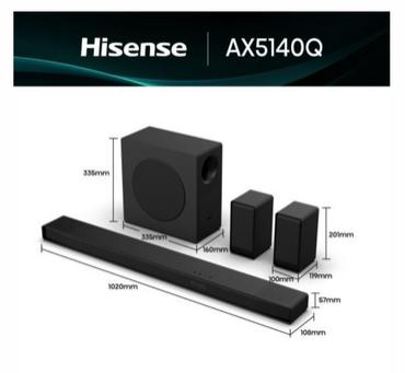 Аудио система Hisense AX5140Q,  5.1.4Ch Sound Bar with Wireless Subwoofer, 600W, Dolby Atmos, Bluetooth 5.3, 4K HDMI Pass Through, DTS:X, HDMI/AUX/ARC/Optical/USB, 7 EQ Modes, Black