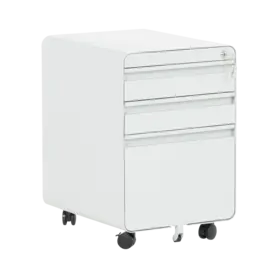 Метален контейнер V BTL с 3 чекмеджета - сниман от ляв ъгъл, сив на цвят, затворени чекмеджета