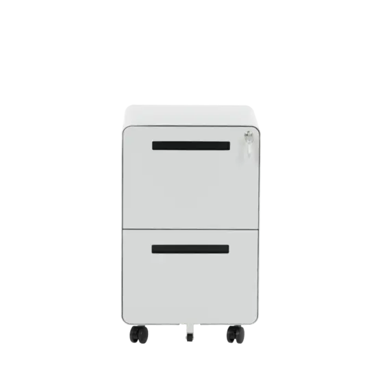 Метален контейнер K BTL с 2 чекмеджета - сив, сниман в профил, затворени чекмеджета, с черни дръжки