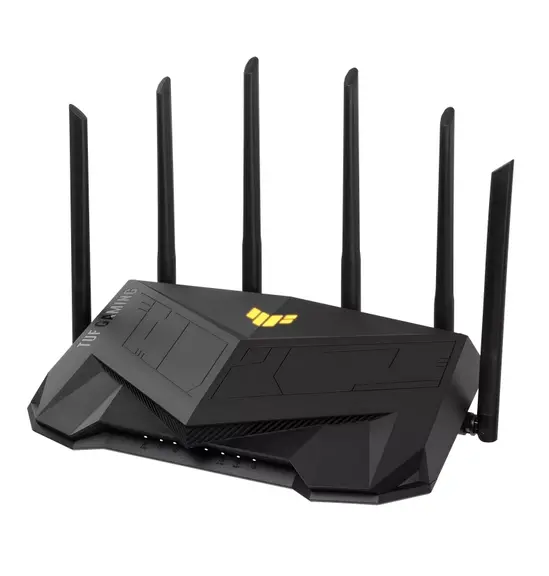 Рутер Asus Gaming Wireless TUF Router AX6000, Dual-Band, Quad-Core 2.0GHz CPU, 256MB512MB FlashRAM, 2.5G dual-port, AiProtection Pro, Adaptive QoS, VPN Fusion, IPTV, OFDMA, MU-MIMO, Beamforming, Link Aggregation, Port forwarding, AiM, Black