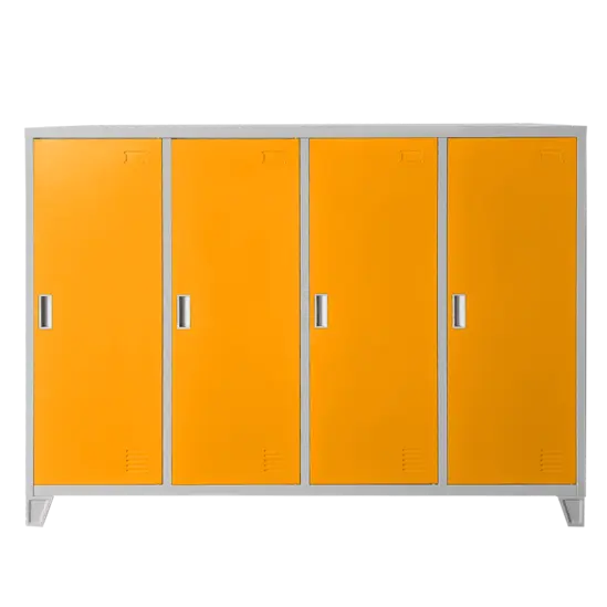 Метален гардероб детски BTL JZ с 4 отделения 130x160x40 см оранжев с 4 затворени врати, сниман отпред