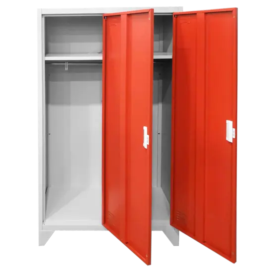 Метален гардероб BTL с 2 отделения 80x40x140 - червен, сниман отпред, отворени врати, празен