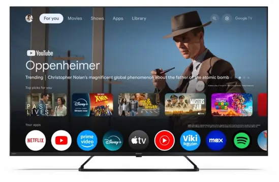Телевизор Sharp 55HP6265E, 55" QLED Google TV, 4K Ultra HD 3840x2160 Frameless, 1 000 000:1, AQUOS, DVB-TT2CSS2, Active Motion 1000, HDR10, Dolby Atmos, Dolby Vision, Google Assistant, Google Cast, HDMI 2.1 with eARC, 3.5mm Headphone jack  line-out, 