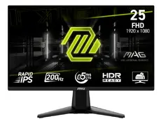 Монитор MSI MAG 255F E20, 24.5", 0.5ms, 200Hz, Rapid IPS, 1920x1080 (FHD), 16:9, AMD FreeSync Premium, 79% DCI-P3, AG, HDR Ready, 300 nits, 1000:1, DCR 100M:1, DP(1.2a), 2xHDMI 2.0b, Tilt, VESA, Black, 3.24kg