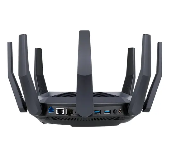 Рутер Asus Wireless Router, RT-AX89X, AX6000, 8x8 Dual-Band, Quad-Core 2.2GHz CPU, 256MB1GB FlashRAM, 10G port, SFP+ port, AiProtection Pro, Adaptive QoS, VPN serverclient, IPTV, OFDMA, MU-MIMO, Beamforming, Link Aggregation, Port forwarding, AiMesh, B