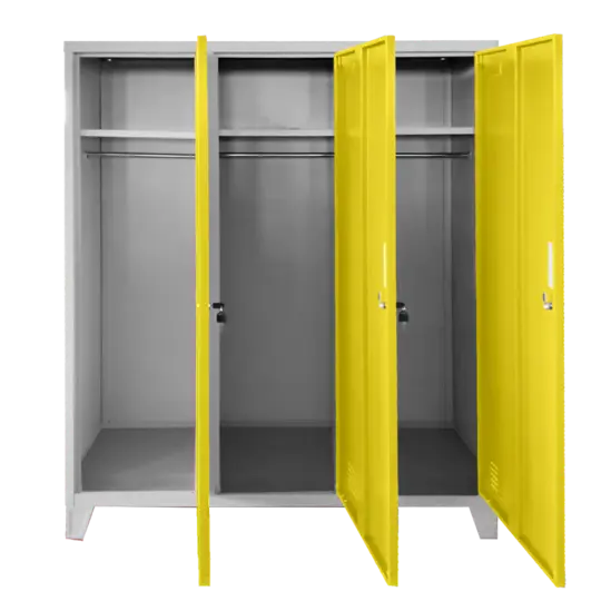 Метален гардероб детски BTL JZ с 3 отделения 150x120x40 см- жълт, отворен, сниман отпред