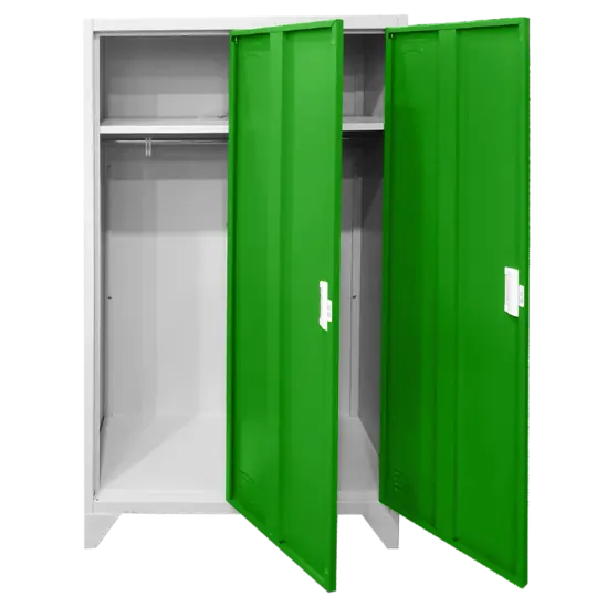 Метален гардероб BTL с 2 отделения 80x40x140 - зелен, сниман отпред, отворени врати, празен