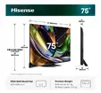 Телевизор Hisense 75" UR8S, 4K Ultra HD 3840x2160, RGB Mini Led , DLED, Quantum Dot, 180Hz, IPS, HDR 10+, HLG, Dolby Vision IQ, Dolby Atmos, Smart TV,Light Sensor,WiFi 6eGHz, WiFi Direct, BT,2x10 W + 20 W + 2x5 W, Anyview Cast, 4xHDMI, 2xUSB, LAN, CI+, DV