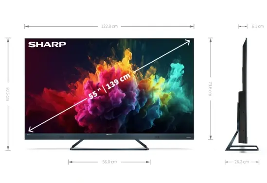 Телевизор Sharp 55FQ8EG, 55' QLED  GOOGLE TV, 4K 144Hz Quantum Dot 3840x2160 Aluminium Slim Frameless, AQUOS AI, DVB-TT2CSS2, 500 NIT, Active Motion 1400, HARMANKARDON, HDR10, Dolby Atmos, Dolby Vision, DTS:X, Google Assistant, HDMI eARC, Mini Compos