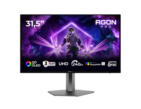 Монитор AOC AG326UZD2, 31.5" QD-OLED, 3840x2160@240Hz, 0.03ms GtG, 250cd m/2 (SDR), 1000cd m/2 (HDR), 1.500.000:1, 80M:1, Adaptive Sync, FlickerFree, LowBlue Mode, 8Wx2, Tilt, Height Adjust, Pivot, Swivel, 2xHDMI, DP, USB hub, KVM