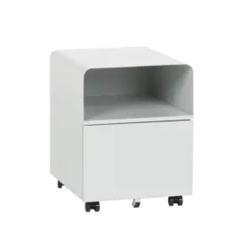 Метален контейнер O BTL с едно чекмедже. Сниман отсрани, празен, сив на цвят