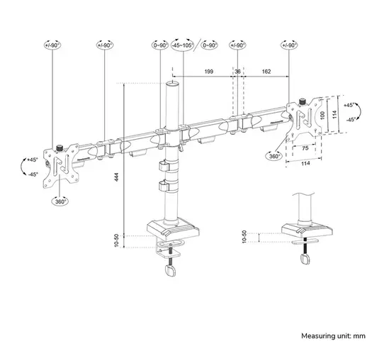 Стойка Neomounts Nero Double Flat Screen Desk Mount (phone holder+Quick-fix clamp/grommet)