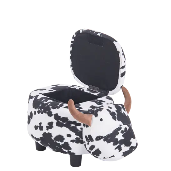 Табуретка детска с ракла крава-снимка отстрани, отворена