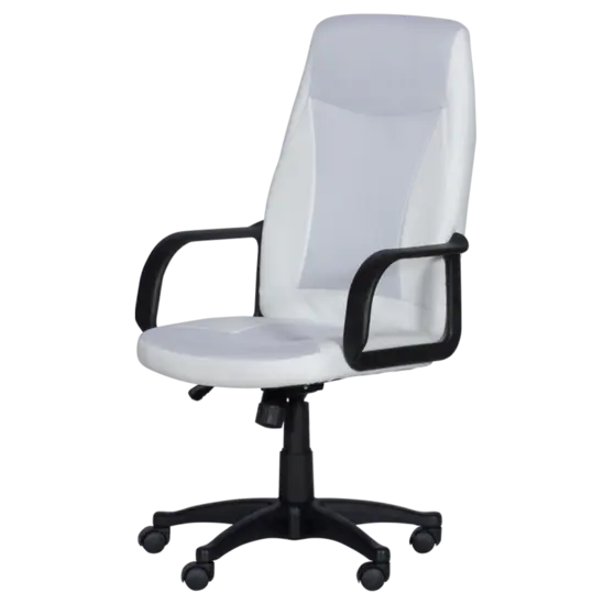 Директорски стол ФЕОДОР-сниман отстрани, бяла кожа