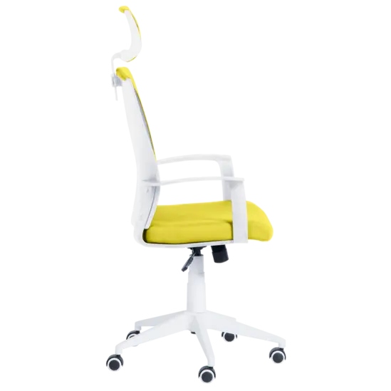 Директорски стол МАЛИК-снимка отстрани, бяло с жълто