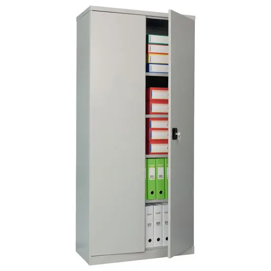 Архивен шкаф PMT с 5 отделения 186х85х40 см с леко отворена дясна врата и наредени класьори вътре