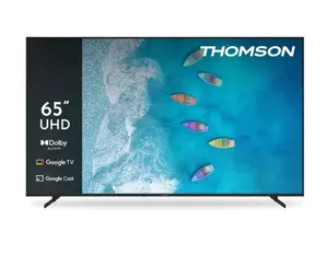 Телевизор Thomson 65" UHD Google TV; 3840 x 2160 (4K UHD), DLED, 60 Hz, Dolby Audio, Google Cast, DVB-TT2CSS2, HDR10,  Wi-Fi, Bluetooth, LAN, HDMI 3 (2.1), USB 2 (2.0), AV IN, Hotel mode, Side Feet, Black