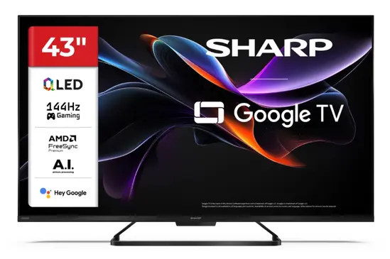 Телевизор Sharp 43HR7265E, 43" QLED Google TV, 144 Hz, 4K Ultra HD 3840x2160 Frameless, AQUOS, DVB-TT2CSS2, Active Motion 1400, HDR10, Dolby Atmos, Dolby Vision, DTS:X, Google Assistant, Google Cast, HDMI 2.1 with eARC, VRR, 3.5mm Headphone jack  lin