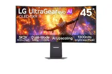 Монитор LG 45GX950B-B, 44.5" UltraGear evo OLED, MLA+,0.03 ms, QHD 5K2K (5120x1440), Dual-Mode (5K2K 165Hz ? QHD 330Hz),275 cd/m2,1500000:1,NVIDIA G-Sync,AMD FreeSYnc,USB Type-C,PD 90W,HDR 400,HDMI, DP, 2x7W,PIP,PBP,Tilt,Height,Swivel, Black