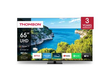 Телевизор Thomson Smart UHD TV 65'; Google TV; 3840 x 2160 (4K UHD), 4000:1, DLED, 60 Hz, DVB-T/T2/C/S/S2, HDR10, Wi-Fi, Bluetooth, LAN, HDMI 2 (2.0) + 2 (2.1), USB 2 (2.0) + 1 (3.0),Central Swivel Stand, Black