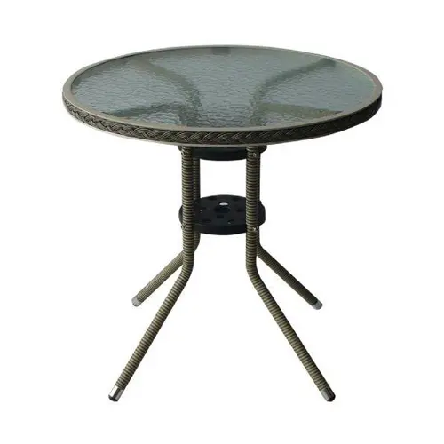 Ратанова маса бежова ЕВА- сив цвят на ратана, стъклен плот