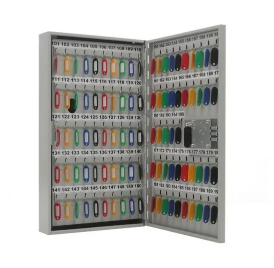 Табло за ключове KL 195 броя - с ел. заключване, снимано отпред, сиво, с наредени ключове вътре